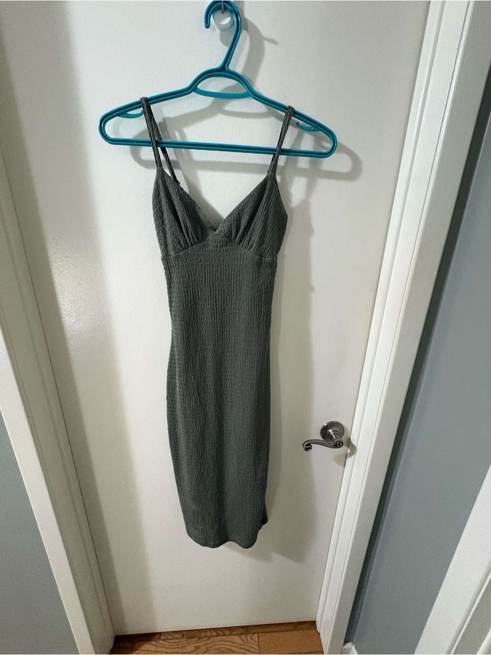 Green Ribbed V-Neck Slip Dress - Unbranded